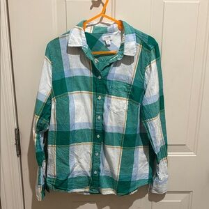 J. Crew Teal and White Checkered Shirt